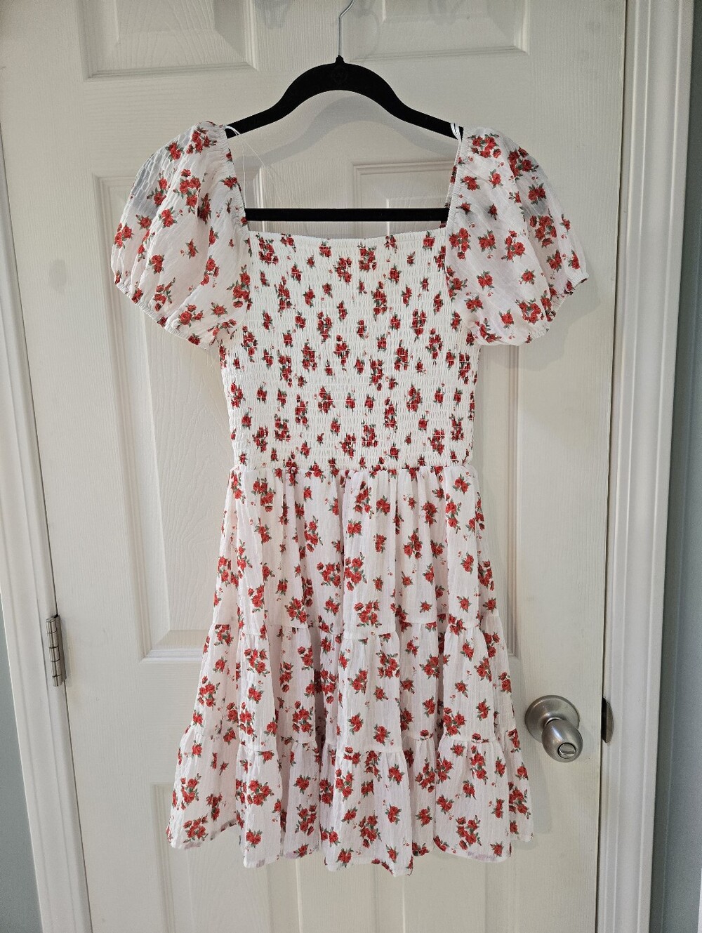 NWOT Altar'd State Puff Sleeve Red Floral Mini Dress - Picture 2 of 5